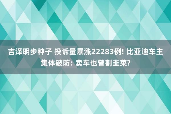 吉泽明步种子 投诉量暴涨22283例! 比亚迪车主集体破防: 卖车也曾割韭菜?